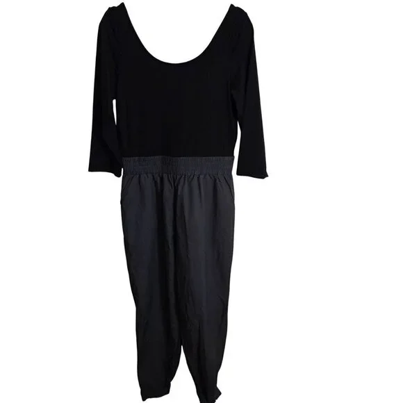 Venus Black Gray Mixed Media Scoop Neck Jumpsuit Size L