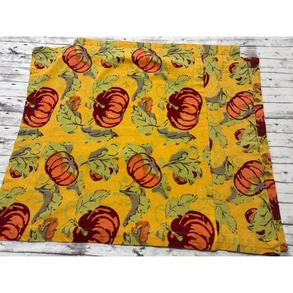 Sur La Table Autumn Pumpkin Botanical Harvest Colorful, Napkins, Set‎ of 4