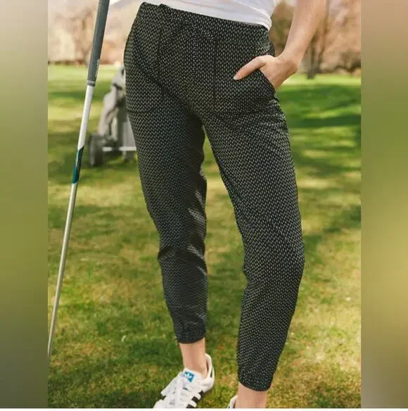 Albion Pants Womens XS Black White Dash Print Jetsetter Jogger Athletic Sporty