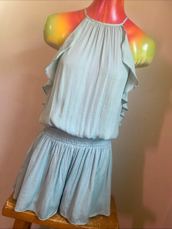 Pink Lily Pale Blue Green Ruffle Halter Romper