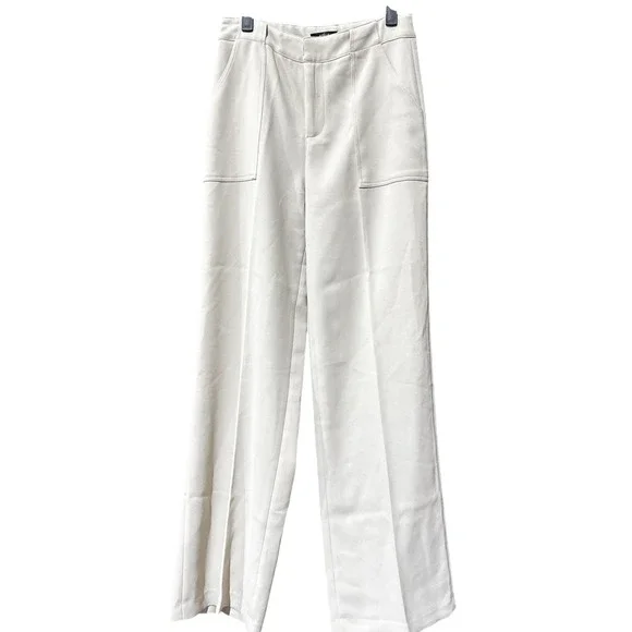 Aqua Pants‎ Womens Small Beige Wide Leg High Rise Pocket Stretch Trousers Office