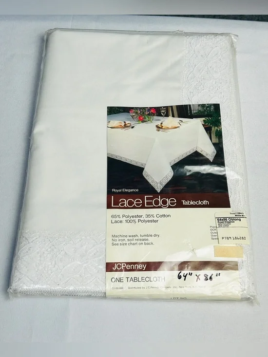 JCPenney Royal Elegance White Lace Edge Tablecloth 64”x86” Oblong New In Pkg