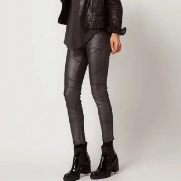 Free People Metallic Gray Patchwork Skinny Pants
