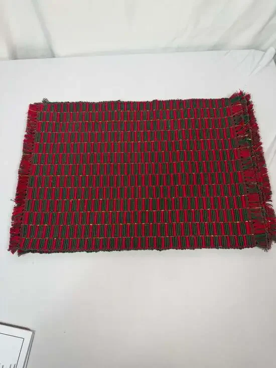Red and Green Woven Fringed Christmas Placemats Set of 4