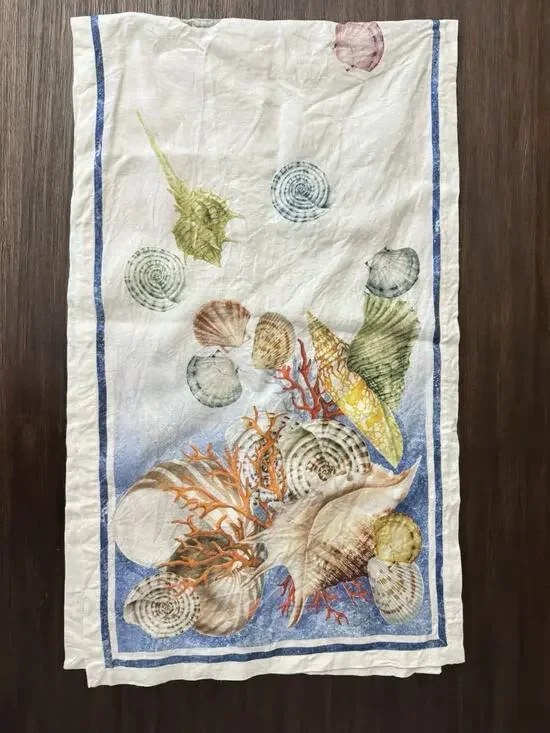 Tessitura Toscana Telerie Runner 100% Linen Tablecloth Italy Coastal Shell Print