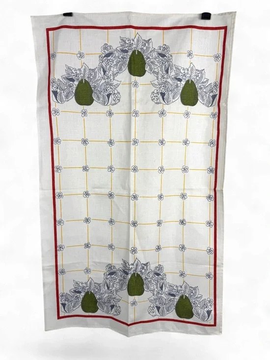 Vintage MCM Pear Linen Tea Towel Scandinavian Kitchen Farmhouse Cottagecore