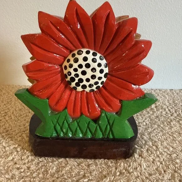 Hand painted Wood Napkin Holder Traditional Mexican Folk Art Piece