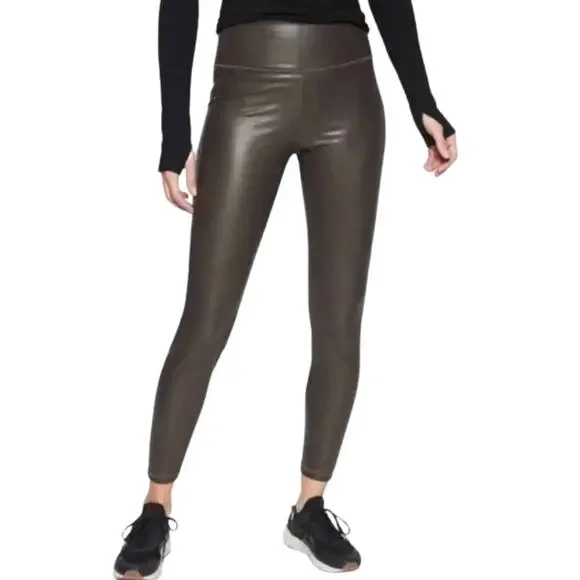 Athleta All Over Gleam Tight Muted Brown Faux Leather Leggings Sz XS