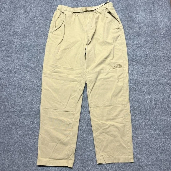 The North Face Pants Womens M Beige Twill Khakis Elastic Waist Belted Stretch