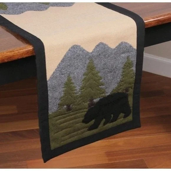 Rustic Lodge Bear in Woods Table Runner Wool‎ Felt 14