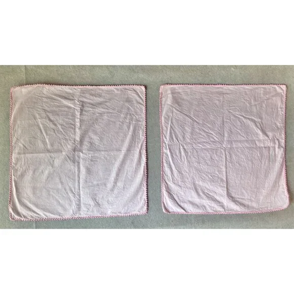 Pink Cotton Napkins Pair Crocheted Edges 19
