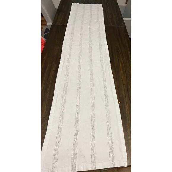 Hand And Hearth Magnolia Table Runner- Cream And Blue Striped