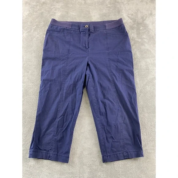Chicos Womens Navy Blue Capri Pants Sz 2 Elastic Waist Front Seam Cropped Pants