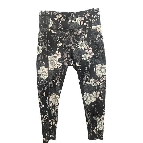 Victoria's Secret Womens High Waist Floral Pocket Leggings Black Pink Size 14