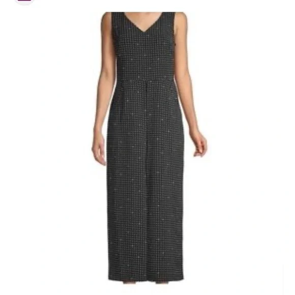 Karl Lagerfeld Paris Black White Polka Dot Hearts Wide Leg Sleeveless Jumpsuit 6