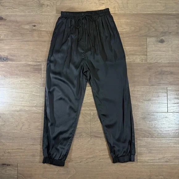 Talulah Black Satin‎ Drawstring Jogger Pants S18319 Womens Large