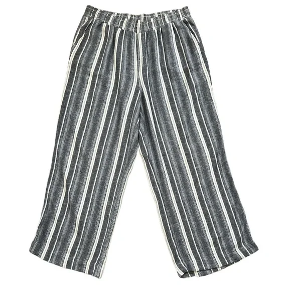 Briggs Linen Blend Striped Boho Wide Leg Crop Pants‎ Sz. L