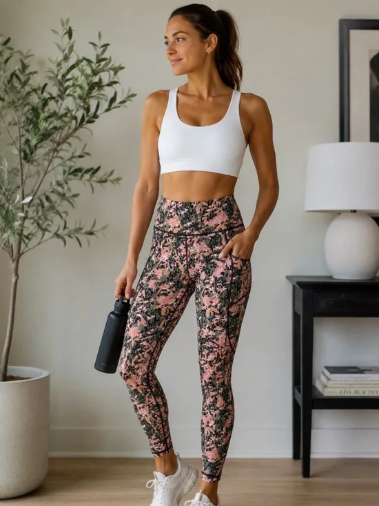 Sweaty Betty Power Workout 7/8 Leggings Small Pink Floral Camo High Rise Pockets