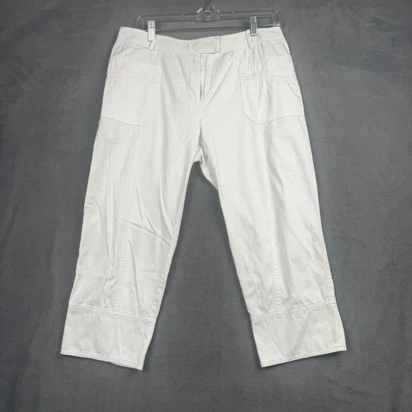 Lafayette 148 New York White Cotton Blend Cropped Utility Pants‎ Size 8