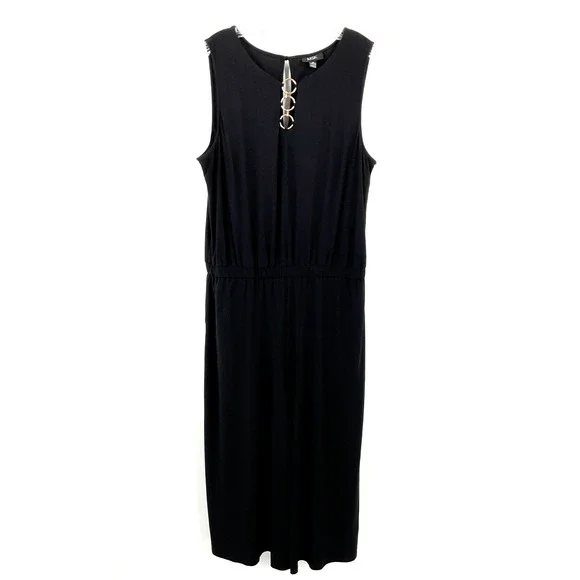 MSK Jumpsuit Women XL Black Gold Accent Elastic‎ Waist Pockets Wide Leg Classy