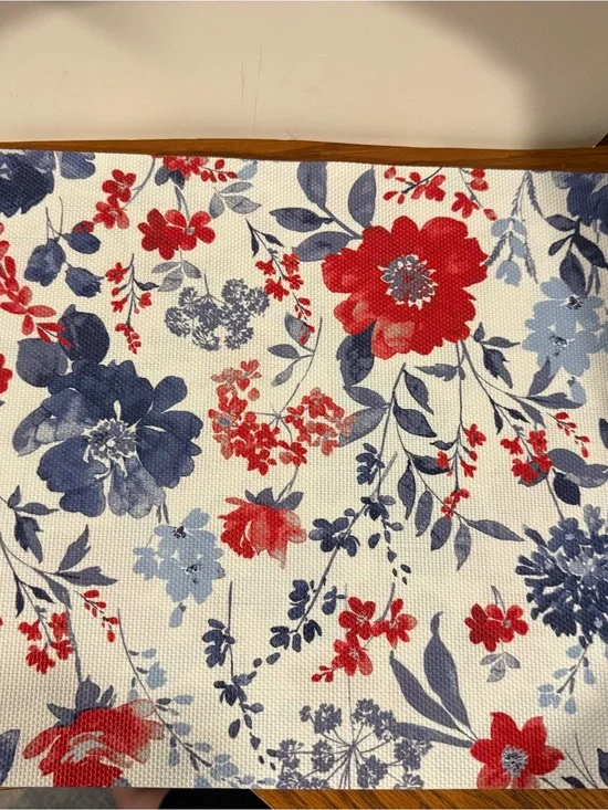 Christian Siriano White Textured Canvas  Red & Blue Floral Placemats set of 8