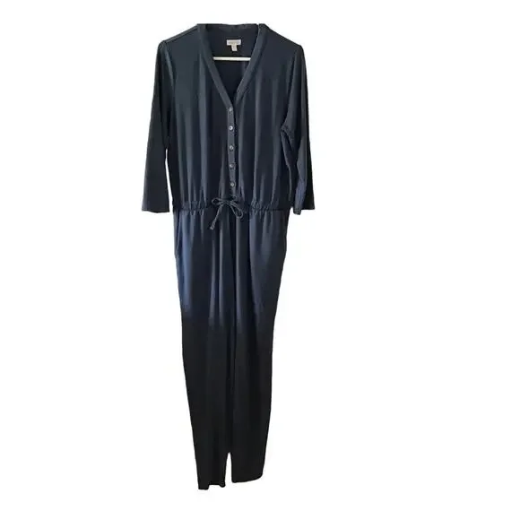 Garnet Hill Traverse Knit Jumper Jumpsuit Lounge Casual  Slate Blue Medium