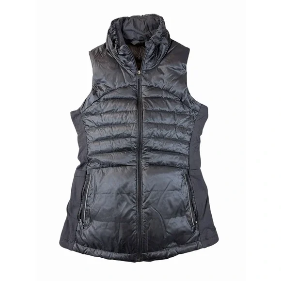 Lululemon Black Puffer Vest Womens Small Quilted Full Zip Hooded Run