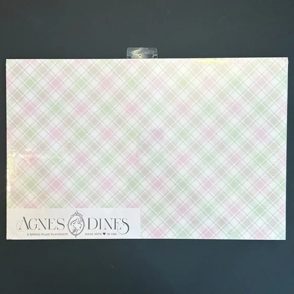 Agnes Dines Spring Plaid Paper Placemats 8 Pcs Pink & Green USA Made 17x 11