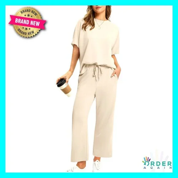 Oversized Wide Leg Crop Pants Lounge Set Two Piece Comfort Stretch Travel