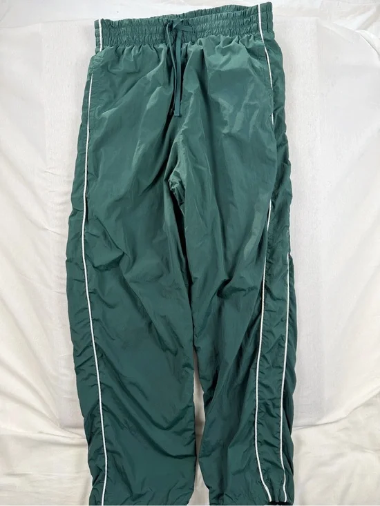 Hollister Green Nylon Windbreaker Track Pants Y2K Piping Parachute XS