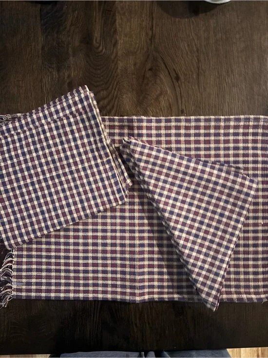 Purple and White Gingham Table Runner and Napkin Set