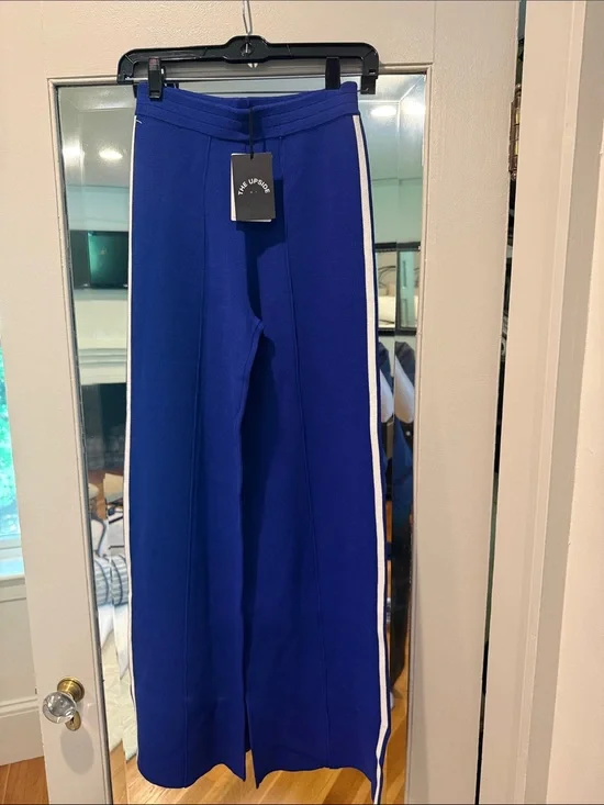 The Upside Cobalt Blue Wide-Leg Track Pants with White Side Stripe