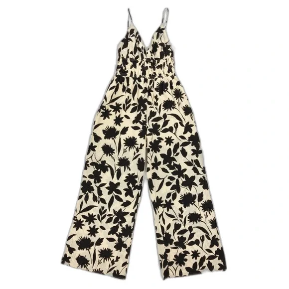 ANTHROPOLOGIE Moon River V-Neck Printed Jumpsuit Resort Boho 70s French Girl