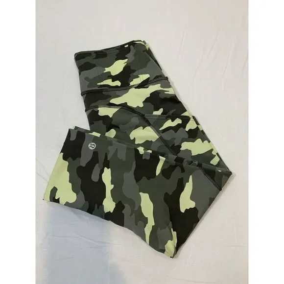 Lululemon Fast Free High Rise Crop Heritage 365 Camo Crispin Green Size 6 Nulux‎