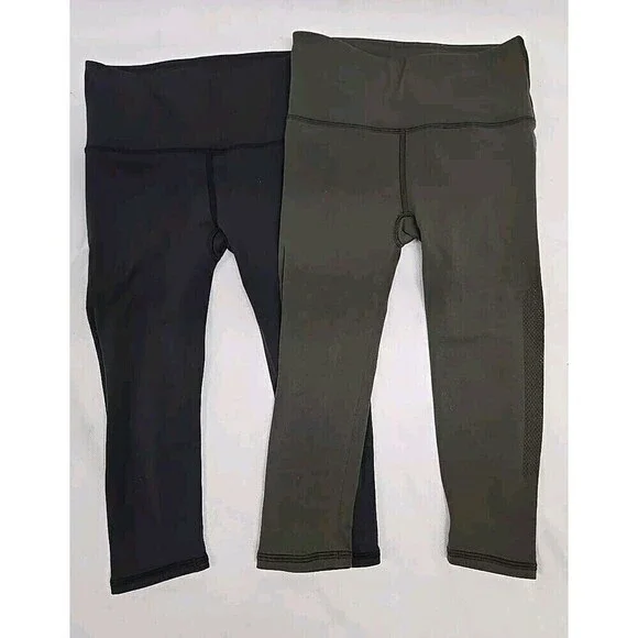 Lululemon‎ Bundle Of 2 Wunder Under Reveal Crop Leggings  Green & Blue Sz XS/0-2