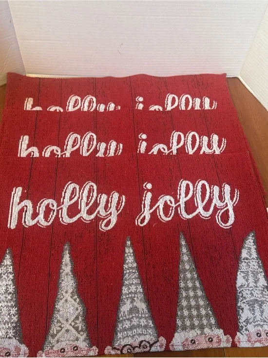 Set of 4 Tapestry table Placemats Holly Jolly W/ 5 Peeking  Gnomes 13x19” New