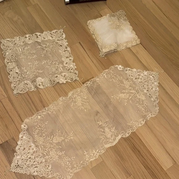 Elegant Cream Lace Table Runner and Doily Set