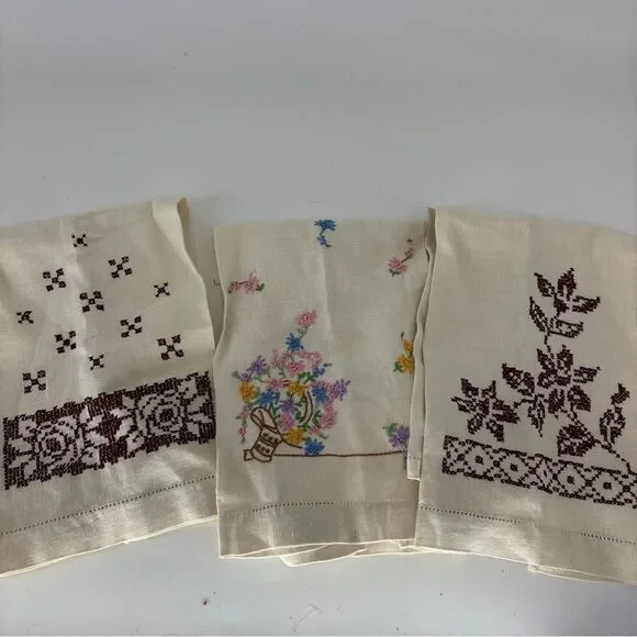 Vintage Hand Embroidered Cream three Table napkins