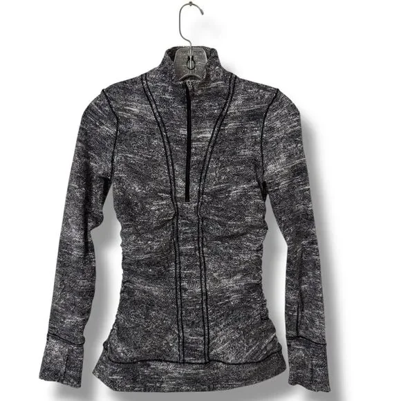 Lululemon Cypress Kiss 1/2 Zip Pullover Black/White, Size 4, Athleisure Yoga Top