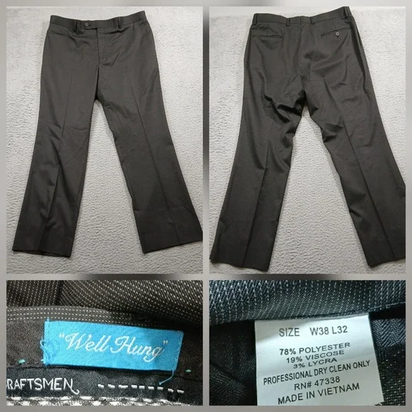 Well Hung Craftsmen Men's Suit Pants Trousers 38x32 Gray Textured Flat‎ Front