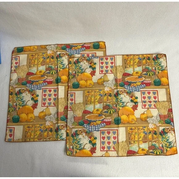Autumn Harvest Farmhouse Multicolor Pumpkin Cloth Napkins Set 2