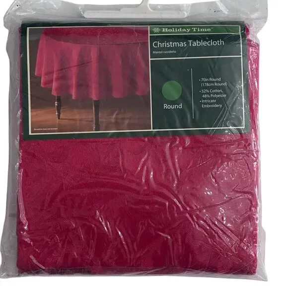 Holiday Time Red Fabric‎ Tablecloth Round 70