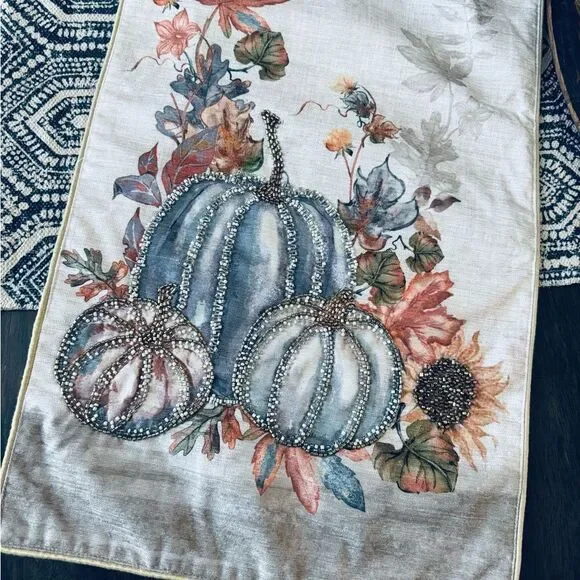 Fall Pumpkins Beaded Embellished Autumn Table Runner