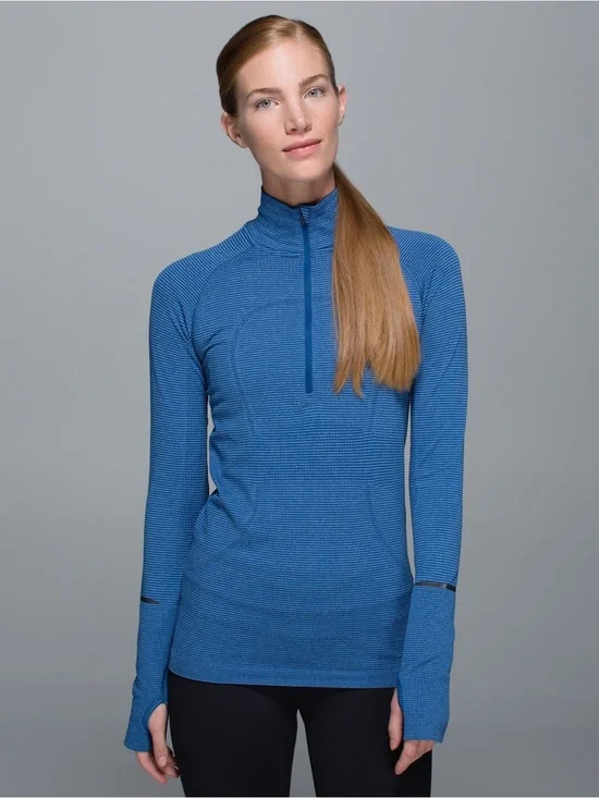 Lululemon Run: Swiftly Tech 1/2 Zip Tonka Stripe Heathered Blue Rugged Blue Sz 4