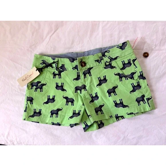 Safari elephant Red Camel Lime Green Flat Front Stretch Shorts NWT Size‎ 5