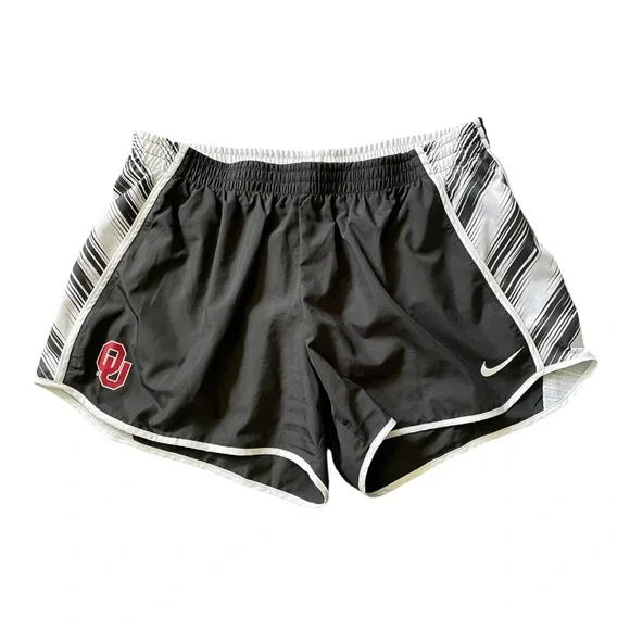 079, Nike Black and White Athletic Shorts with Dolphin Hem, College OU, size XL
