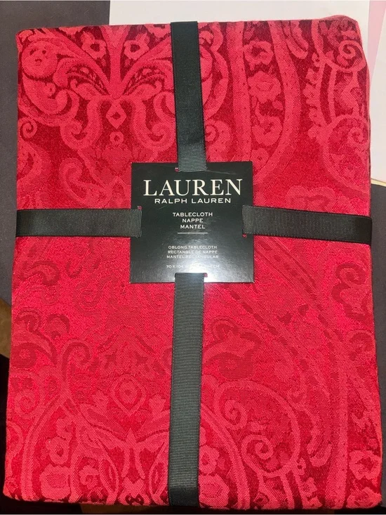 NEW LAUREN Ralph Lauren Red Damask Tablecloth 70x104