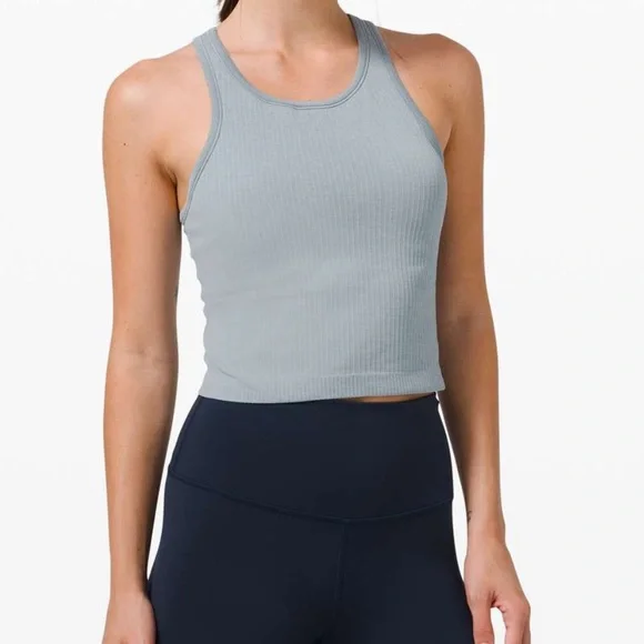 Lululemon Ebb To Street Racerback Crop Tank Blue Cast