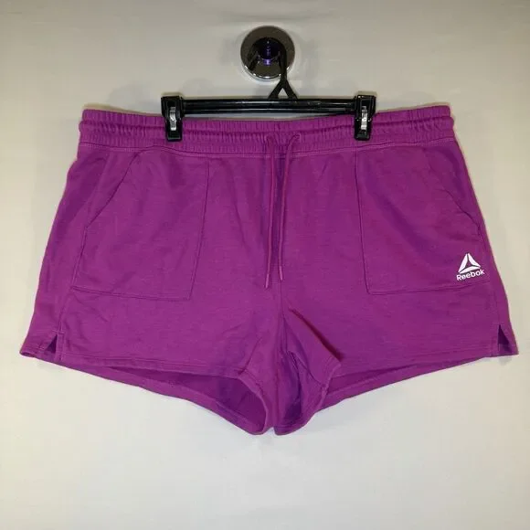 Reebok Womens High Rise Shorts Magenta Fuchsia SZ XXXL Drawstring Cotton Shorts