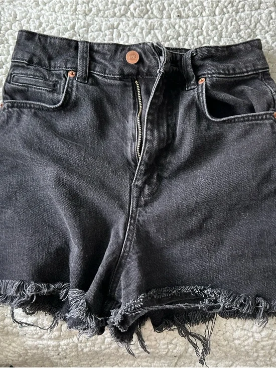 Zara Black Raw Hem Denim Shorts
